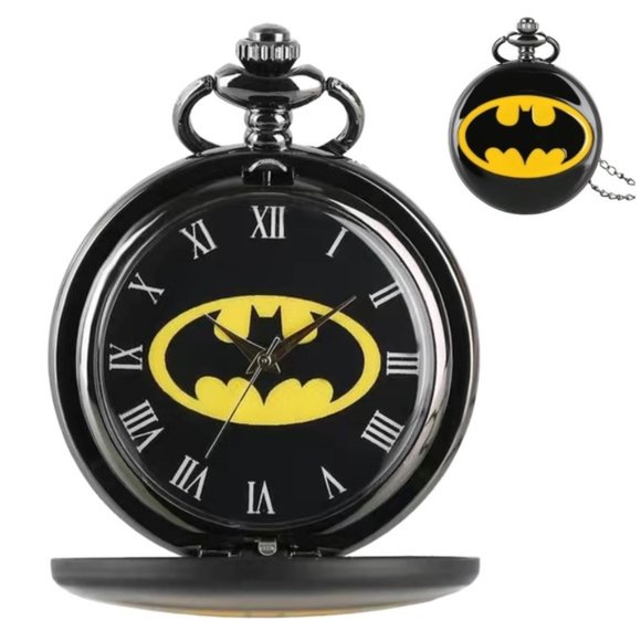 Bee Happy Boutique Other - Batman Pocket Pendant Watch Quartz Flip Open Watch 30 Inch Chain DC Comic Unisex